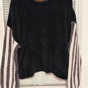 POL Black Sweater with Striped Sleeves